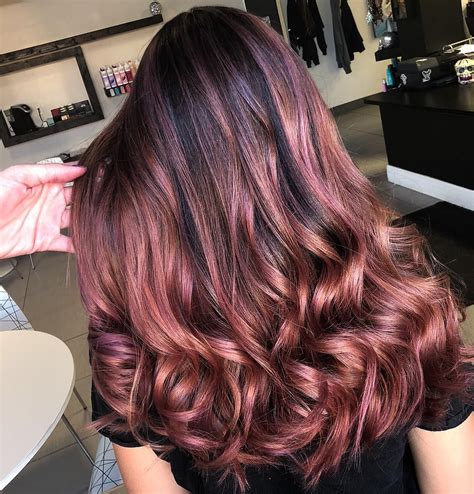 chocolate rose gold hair|rose gold shades of hair.